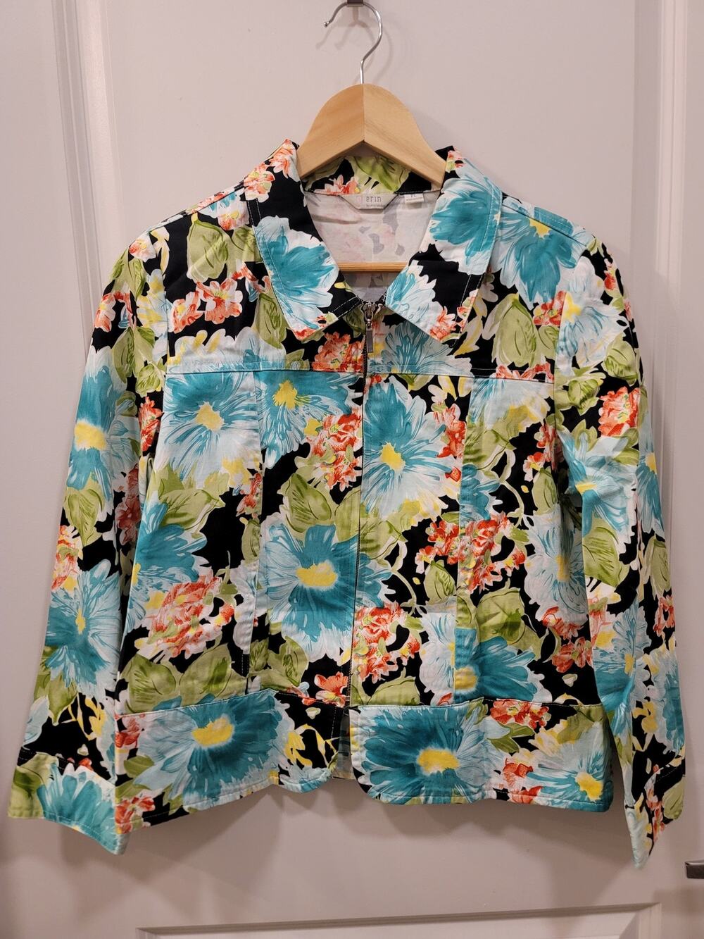 Erin London floral zip front abstract vintage jacket